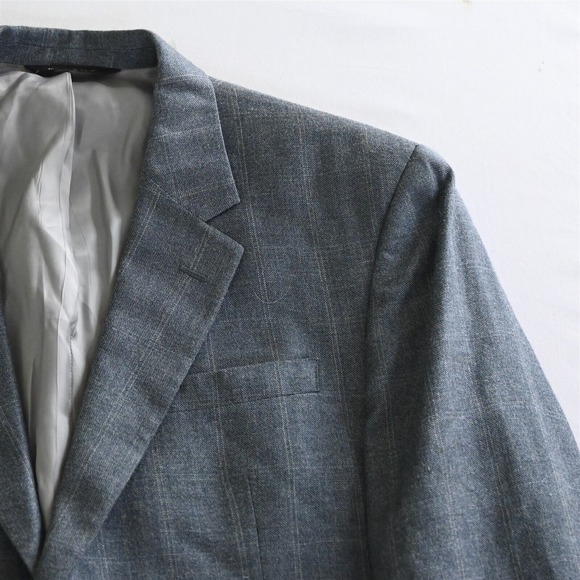Jos A Bank‎ 44L Blue Windowpane Silk Wool Mens Suit Jacket Blazer Sport Coat - Picture 14 of 16